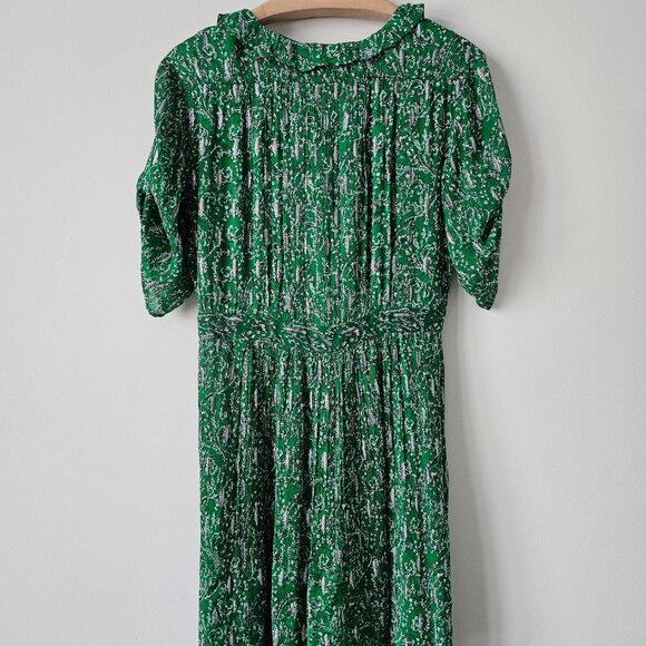 New BA&SH Clem Metallic Paisley Vert Green Short Sleeve V-Neck Dress 6 - Picture 7 of 8